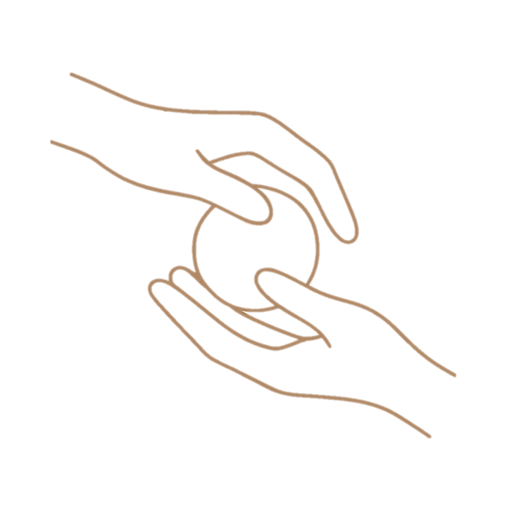 Lineart-Illustration von zwei Händen, die ein Spielmaterial halten – Symbol für achtsame Eltern-Kind-Bindung bei FenKid Kursen im Raum Haßberge